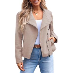 imageAUTOMET Womens Faux Leather Jackets Suede Fall Fashion 2025 Outfits Winter Clothes Open Front Cropped Coat OutwearApricot