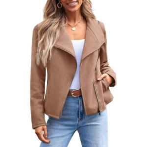 imageAUTOMET Womens Faux Leather Jackets Suede Fall Fashion 2025 Outfits Winter Clothes Open Front Cropped Coat OutwearCamel