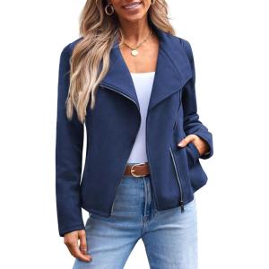 imageAUTOMET Womens Faux Leather Jackets Suede Fall Fashion 2025 Outfits Winter Clothes Open Front Cropped Coat OutwearNavy