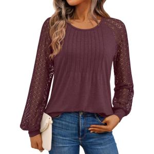 imageAUTOMET Womens Long Sleeve Shirts Business Casual Dressy Tops Lace Crewneck Work Trendy Fall Fashion Outfits ClothesWinered