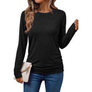 imageAUTOMET Womens Long Sleeve Shirts Business Casual Tops Ruched Fall Trendy Tshirt 2025Black