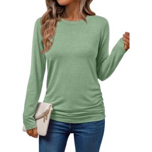 imageAUTOMET Womens Long Sleeve Shirts Business Casual Tops Ruched Fall Trendy Tshirt 2025Lightgreen