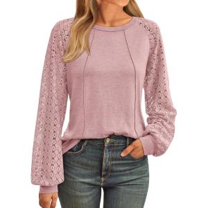 imageAUTOMET Womens Long Sleeve Shirts Casual Tops Dressy Outfits Fall Fashion Blouses Lace Clothes Y2kPink
