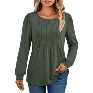 imageAUTOMET Womens Long Sleeve TShirts Dressy Business Casual Tops Tunic Fall Fashion Crewneck Blouse Trendy Winter Outfits 2025Armygreen