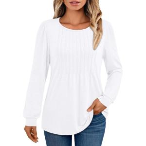 imageAUTOMET Womens Long Sleeve TShirts Dressy Business Casual Tops Tunic Fall Fashion Crewneck Blouse Trendy Winter Outfits 2025White