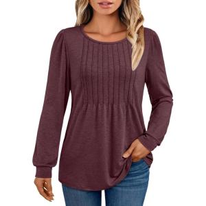 imageAUTOMET Womens Long Sleeve TShirts Dressy Business Casual Tops Tunic Fall Fashion Crewneck Blouse Trendy Winter Outfits 2025Winered