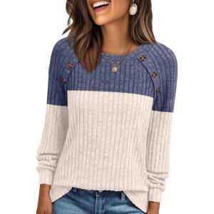 imageAUTOMET Womens Long Sleeve Tshirts Casual Tunic Work Tops Cute Pullover Sweaters Fall Travel Outfits 2025 Dressy BlousesBlue Apricot