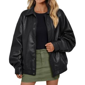 imageAUTOMET Womens Oversized Leather Jackets Faux Suede 2025 Fall Zip Up Motorcycle Coats Blazer Jackets for Women OutfitsBlack