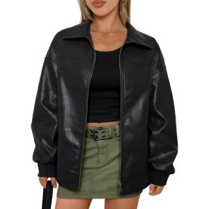 imageAUTOMET Womens Oversized Leather Jackets Zip Up Coats Faux Motorcycle Bomber Outfits Fall Trendy Fashion Winter Clothes 2025Black