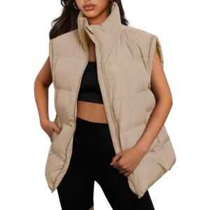 imageAUTOMET Womens Puffer Vests Fall Fashion Jackets Puffy Outfits 2025 Trendy Sleeveless Coats Outerwear Winter ClothesApricot