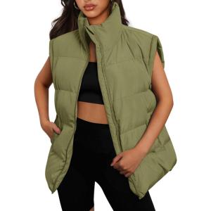 imageAUTOMET Womens Puffer Vests Fall Fashion Jackets Puffy Outfits 2025 Trendy Sleeveless Coats Outerwear Winter ClothesArmy Green