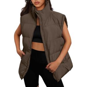 imageAUTOMET Womens Puffer Vests Fall Fashion Jackets Puffy Outfits 2025 Trendy Sleeveless Coats Outerwear Winter ClothesBrown