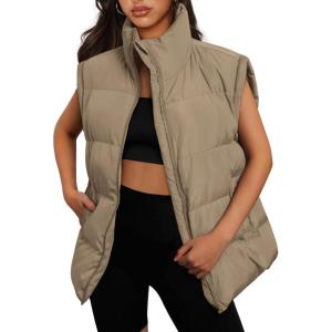 imageAUTOMET Womens Puffer Vests Fall Fashion Jackets Puffy Outfits 2025 Trendy Sleeveless Coats Outerwear Winter ClothesKhaki
