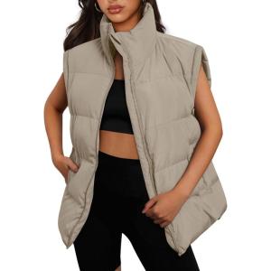 imageAUTOMET Womens Puffer Vests Fall Fashion Jackets Puffy Outfits 2025 Trendy Sleeveless Coats Outerwear Winter ClothesLightkhaki