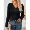 imageAUTOMET Womens V Neck Decorative Buttons Long Sleeve Shirt Fall Sweater Fashion Tops Dressy Casual Tunic Clothes Cute TrendyBlack