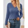 imageAUTOMET Womens V Neck Decorative Buttons Long Sleeve Shirt Fall Sweater Fashion Tops Dressy Casual Tunic Clothes Cute TrendyBlue