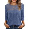 imageAUTOMET Womens 34 Length Sleeve Tops Fall Fashion 2025 Lace Work Tunic Blouses Dressy Casual Shirts Sweater Clothes OutfitsBlue