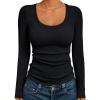 imageAUTOMET Womens Long Sleeve Shirts Ribbed Knit Tops Scoop Neck Fall TopsBlack