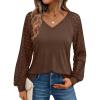 imageAUTOMET Womens Long Sleeve Shirts VNeck Lace Tops Business Casual Blouses Tee Trendy 2025 Fall Fashion Outfits ClothesBrown