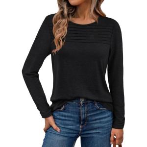 imageAUTOMET Long Sleeve Shirts for Women Spring Fashion Tops 2025 Dressy Casual Blouses Trendy Pleated Tunic OutfitsBlack