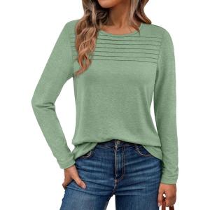 imageAUTOMET Long Sleeve Shirts for Women Spring Fashion Tops 2025 Dressy Casual Blouses Trendy Pleated Tunic OutfitsGreen
