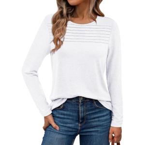 imageAUTOMET Long Sleeve Shirts for Women Spring Fashion Tops 2025 Dressy Casual Blouses Trendy Pleated Tunic OutfitsWhite