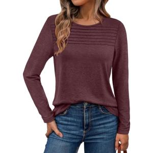 imageAUTOMET Long Sleeve Shirts for Women Spring Fashion Tops 2025 Dressy Casual Blouses Trendy Pleated Tunic OutfitsWinered