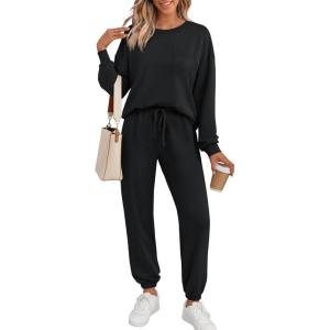 imageAUTOMET Sweatsuits for Women 2 Piece Track Suit Comfy Crewneck Lounge Sets with Sweatpants 2025 Fall OutfitsBlack