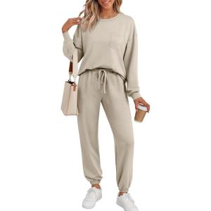 imageAUTOMET Sweatsuits for Women 2 Piece Track Suit Comfy Crewneck Lounge Sets with Sweatpants 2025 Fall OutfitsKhaki