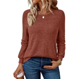 imageAUTOMET Womens Long Sleeve Shirts Casual Basic Fall Tops Cozy Lightweight Pullover Sweaters Outfits 2025 Winter ClothingCaramel