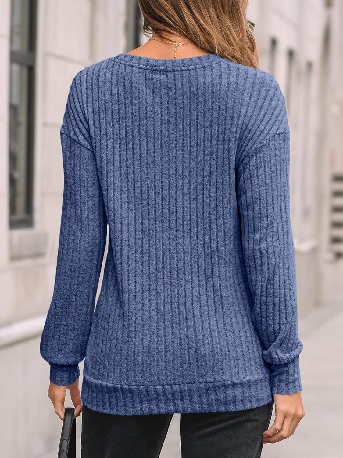 imageAUTOMET Womens Dropped Shoulder Long Sleeve Shirt Fall Fashion Tops Tunic Dressy Casual Sweater Clothes Trendy Outfits 2025Blue