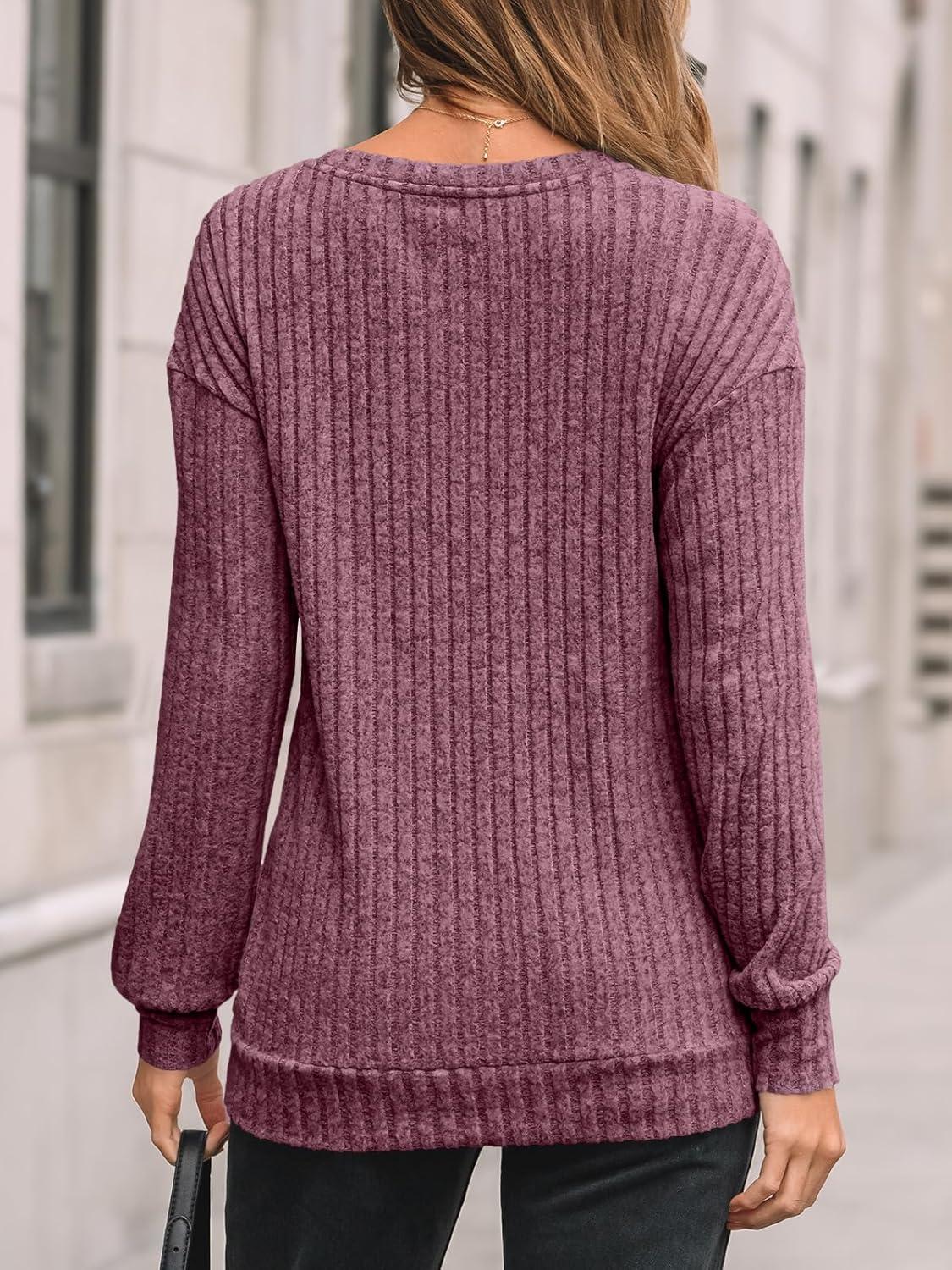 imageAUTOMET Womens Dropped Shoulder Long Sleeve Shirt Fall Fashion Tops Tunic Dressy Casual Sweater Clothes Trendy Outfits 2025Burgundy