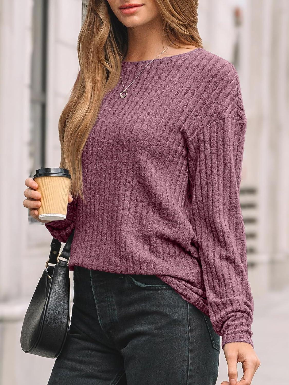 imageAUTOMET Womens Dropped Shoulder Long Sleeve Shirt Fall Fashion Tops Tunic Dressy Casual Sweater Clothes Trendy Outfits 2025Burgundy