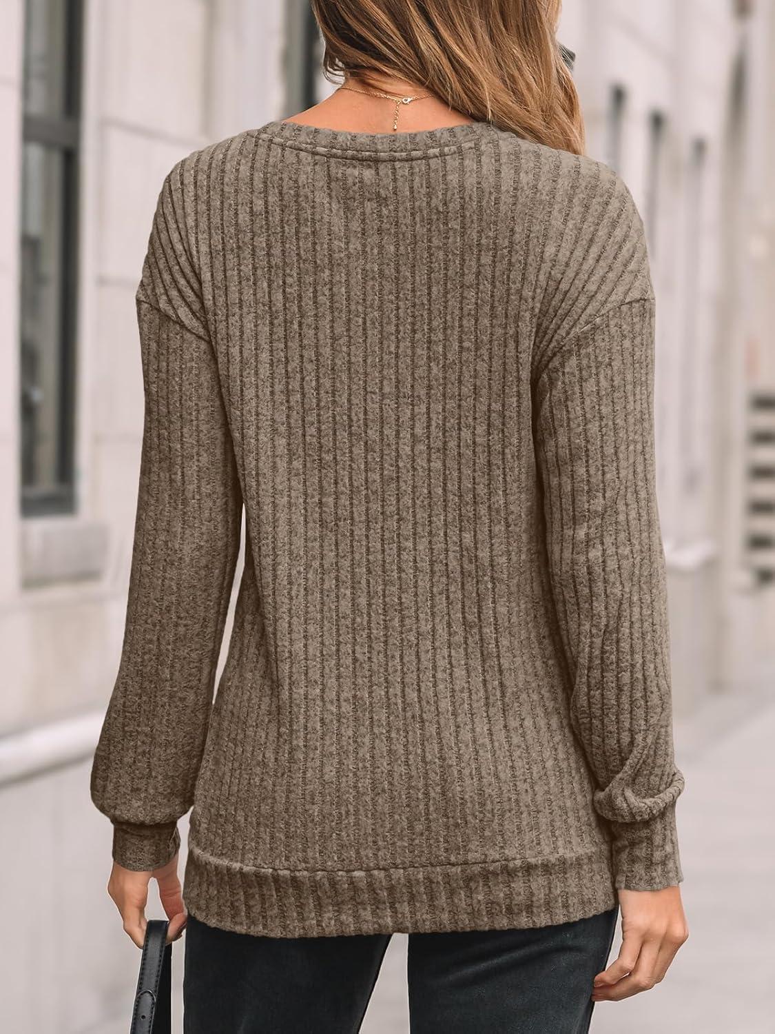 imageAUTOMET Womens Dropped Shoulder Long Sleeve Shirt Fall Fashion Tops Tunic Dressy Casual Sweater Clothes Trendy Outfits 2025Khaki