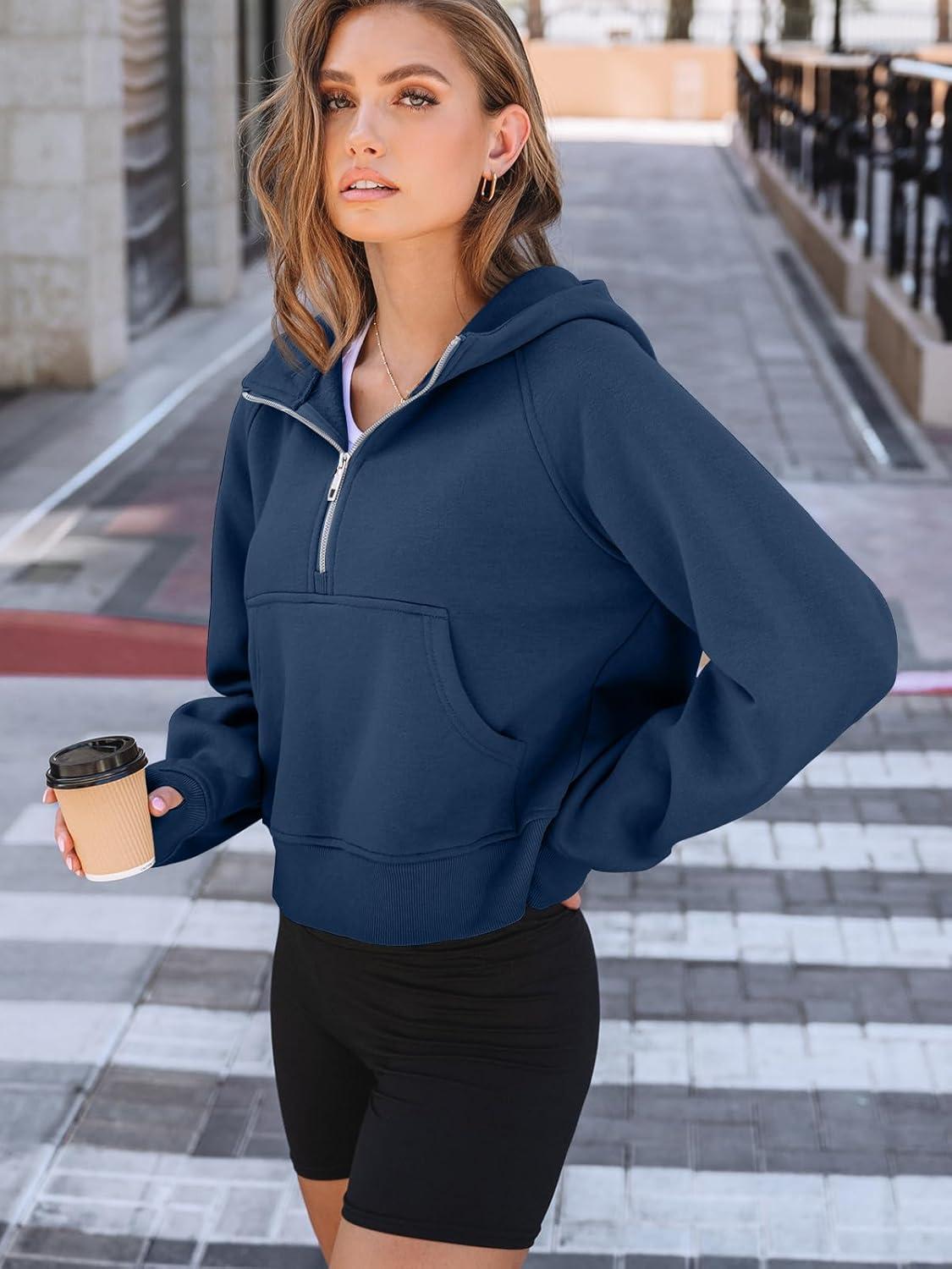 imageAUTOMET Womens Hoodies Fleece Fall Fashion Outfits Workout Sweatshirts Y2k Winter Zip Up Jackets Oversized Tops Clothes 2025Navyblue