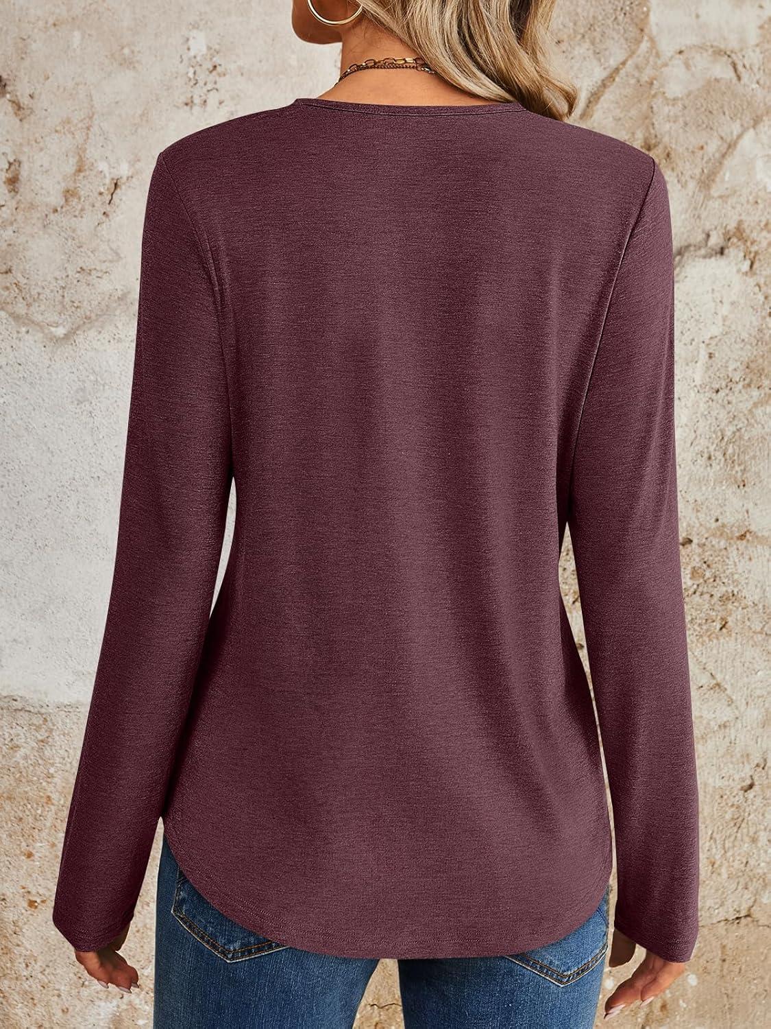 imageAUTOMET Womens Long Sleeve Tops Lace V Neck Shirts Casual Boho Top Fall Fashion Blouses 2025 Trendy Soft Basic ClothesWinered