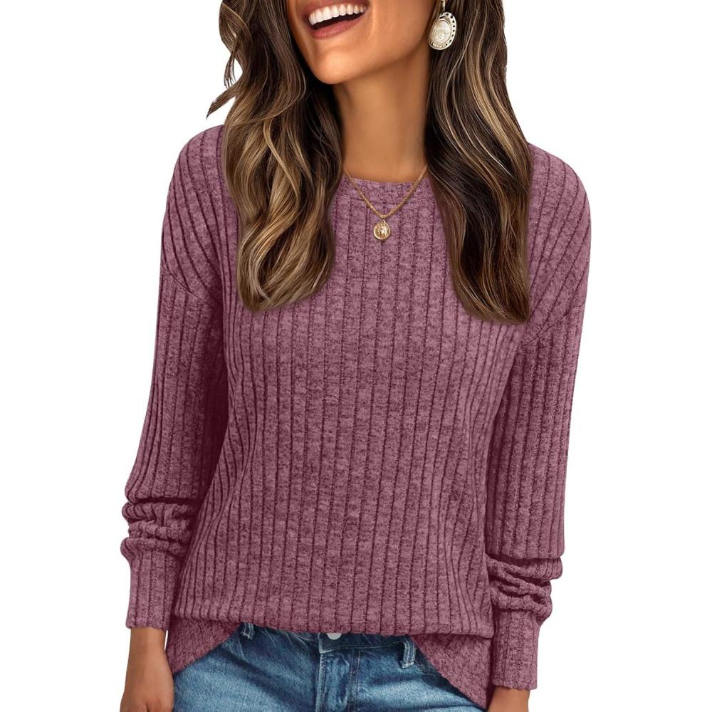 imageAUTOMET Womens Dropped Shoulder Long Sleeve Shirt Fall Fashion Tops Tunic Dressy Casual Sweater Clothes Trendy Outfits 2025Burgundy