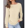 imageAUTOMET Womens Long Sleeve Shirts Fall Solid Color Loose Fit Tunics Tops Oversized Basic Tees Business Casual OutfitsCream