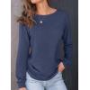 imageAUTOMET Womens Long Sleeve Shirts Fall Solid Color Loose Fit Tunics Tops Oversized Basic Tees Business Casual OutfitsDark Blue