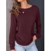 imageAUTOMET Womens Long Sleeve Shirts Fall Solid Color Loose Fit Tunics Tops Oversized Basic Tees Business Casual OutfitsWine Red