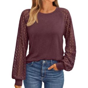 imageAUTOMET Womens Business Casual Dressy Tops Long Sleeve Lace Blouses Fall Fashion Outfits Shirts 2025 Crewneck Loose ClothesWinered