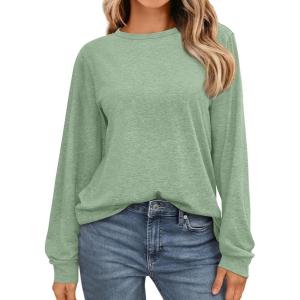 imageAUTOMET Womens Long Sleeve Shirts Fall Solid Color Loose Fit Tunics Tops Oversized Basic Tees Business Casual OutfitsBean Green